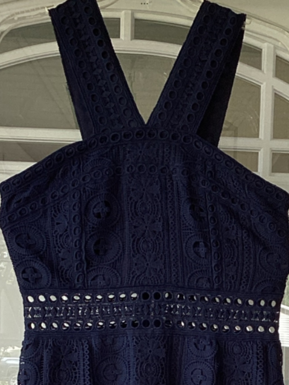 Lulu's Navy Crochet Lace Halter Dress